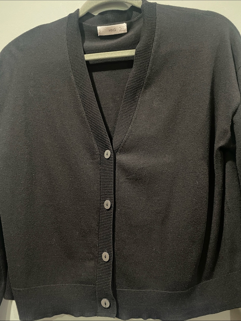 Mango Black V‑Neck Button‑Front Cardigan